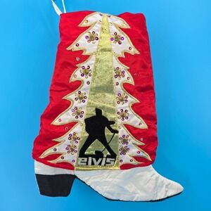 Elvis Presley Christmas Stocking Boot Red Gold Sequin 16in not tested
